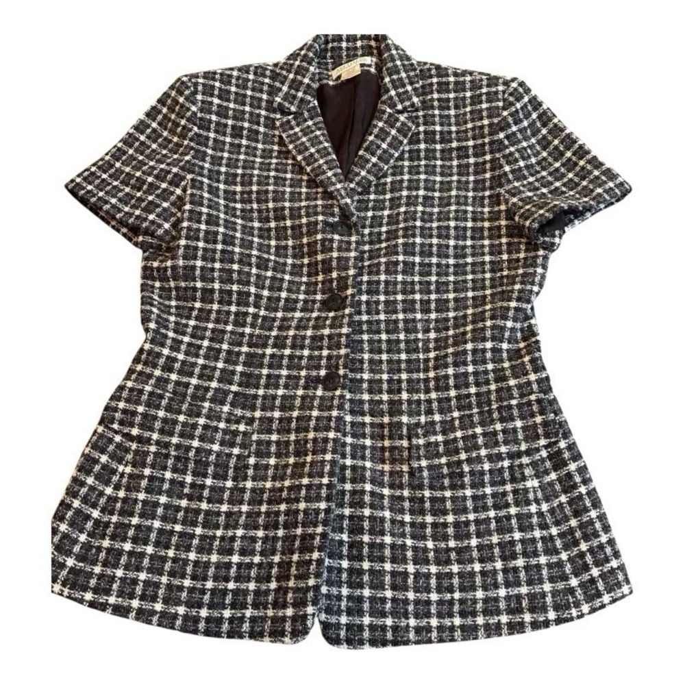 Ann Taylor Womens Sz 6‎ Tweed Wool Blend Short Sleeve Blazer Blazer Black/White